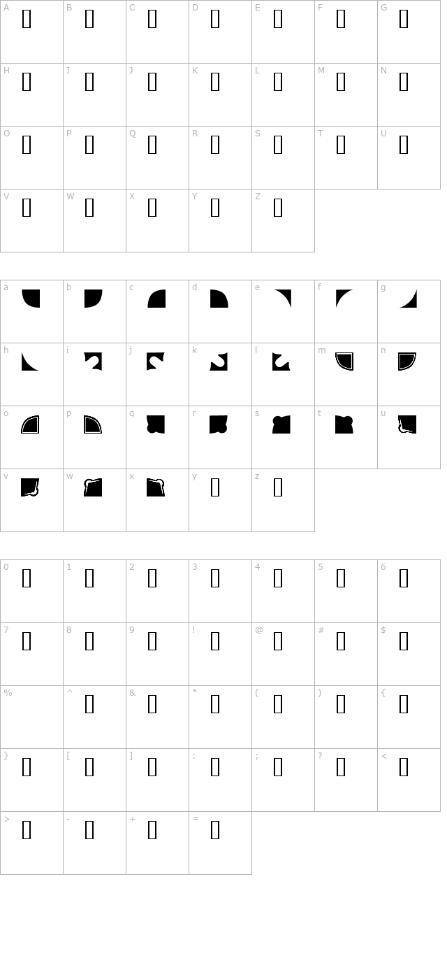 Corner Table character map