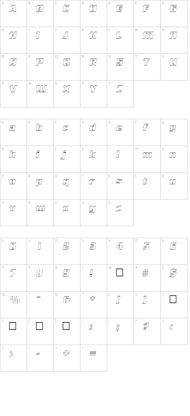 CorneredOutline Italic character map