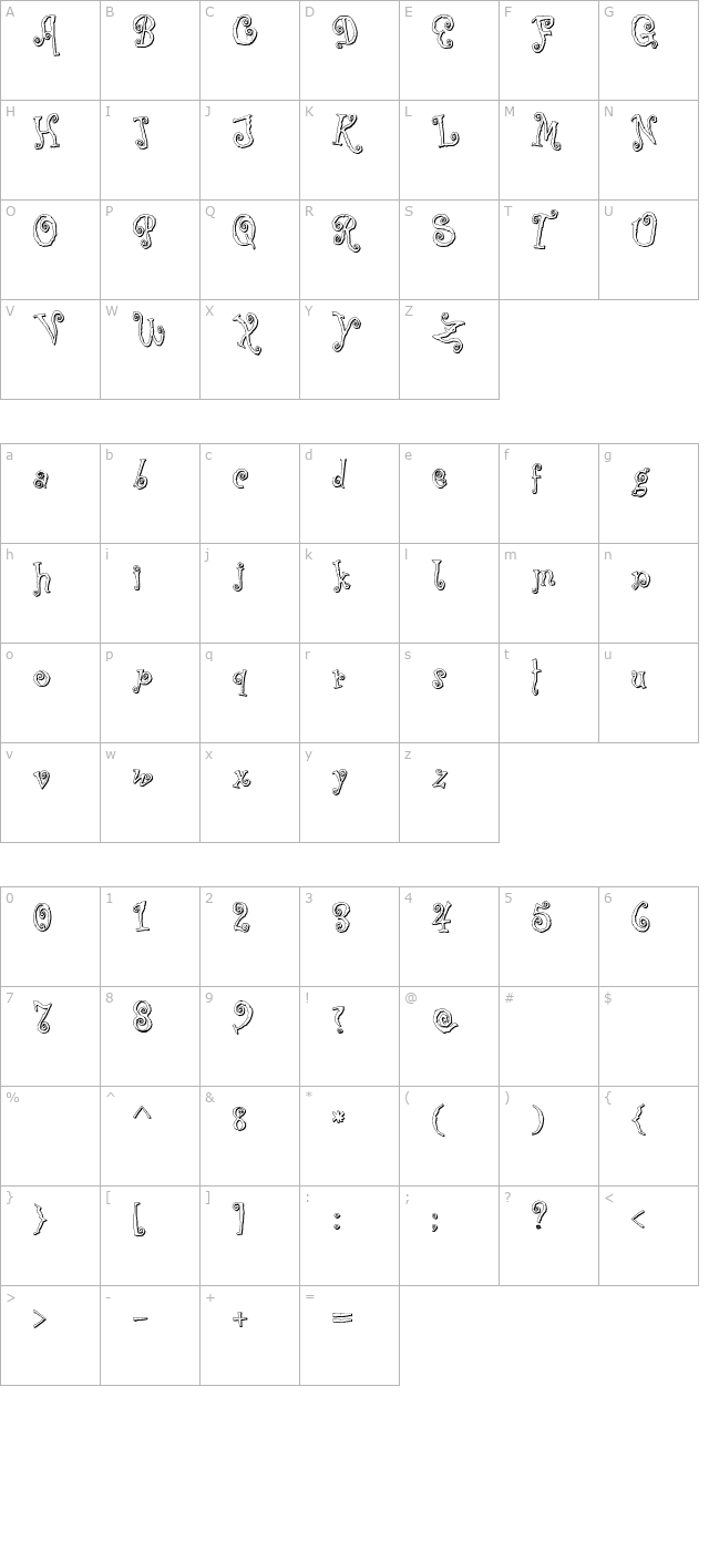 Corps-Script-Shadow character map