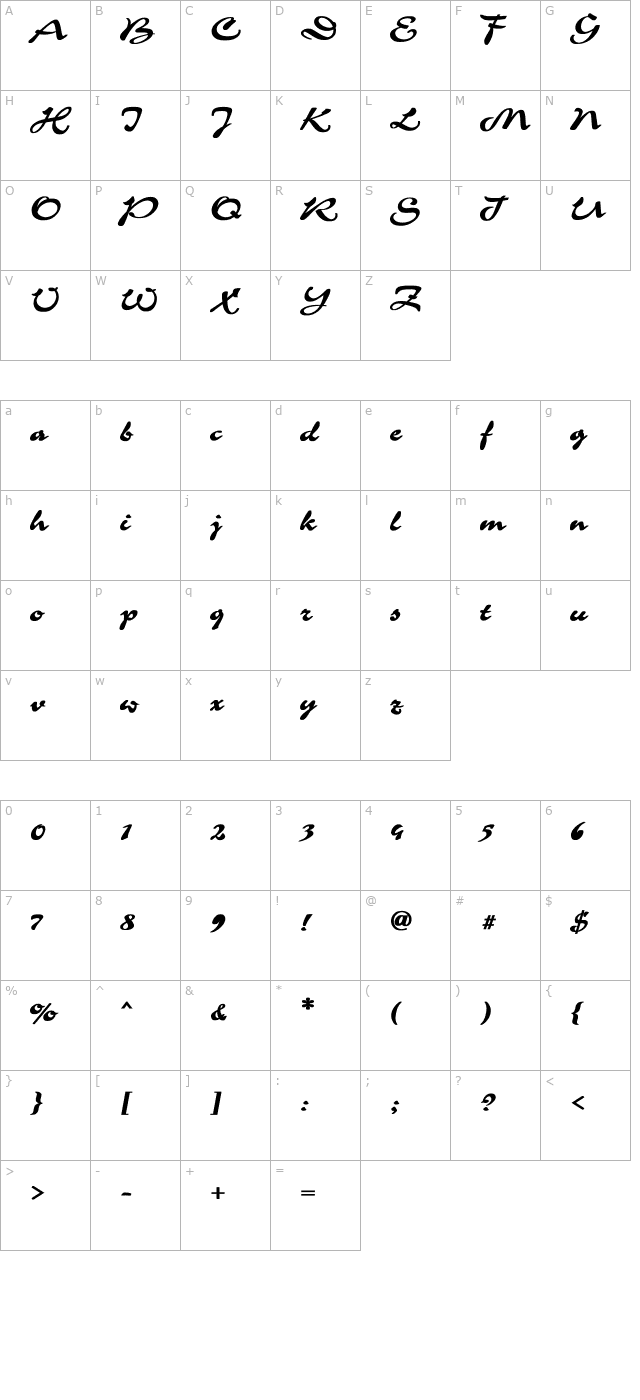 corrida-bold character map