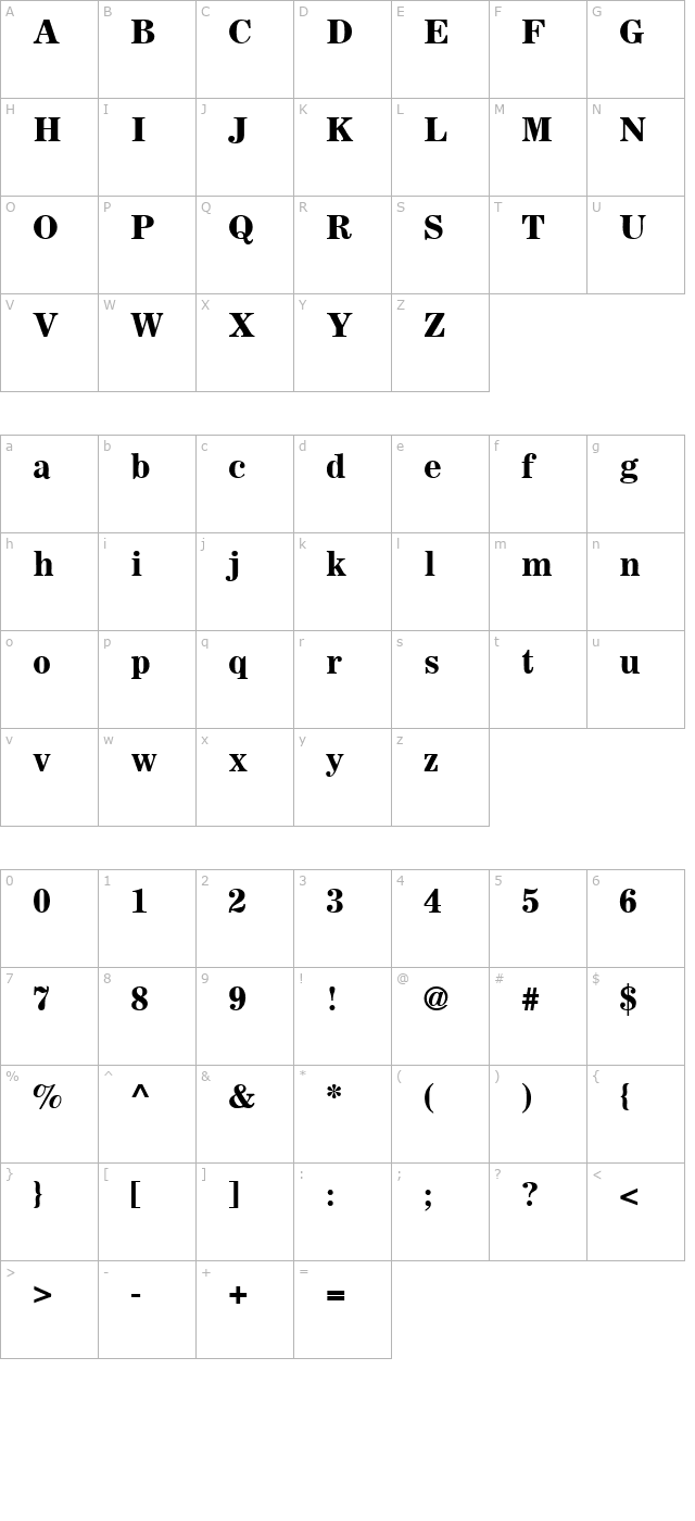 Corsair-Bold character map