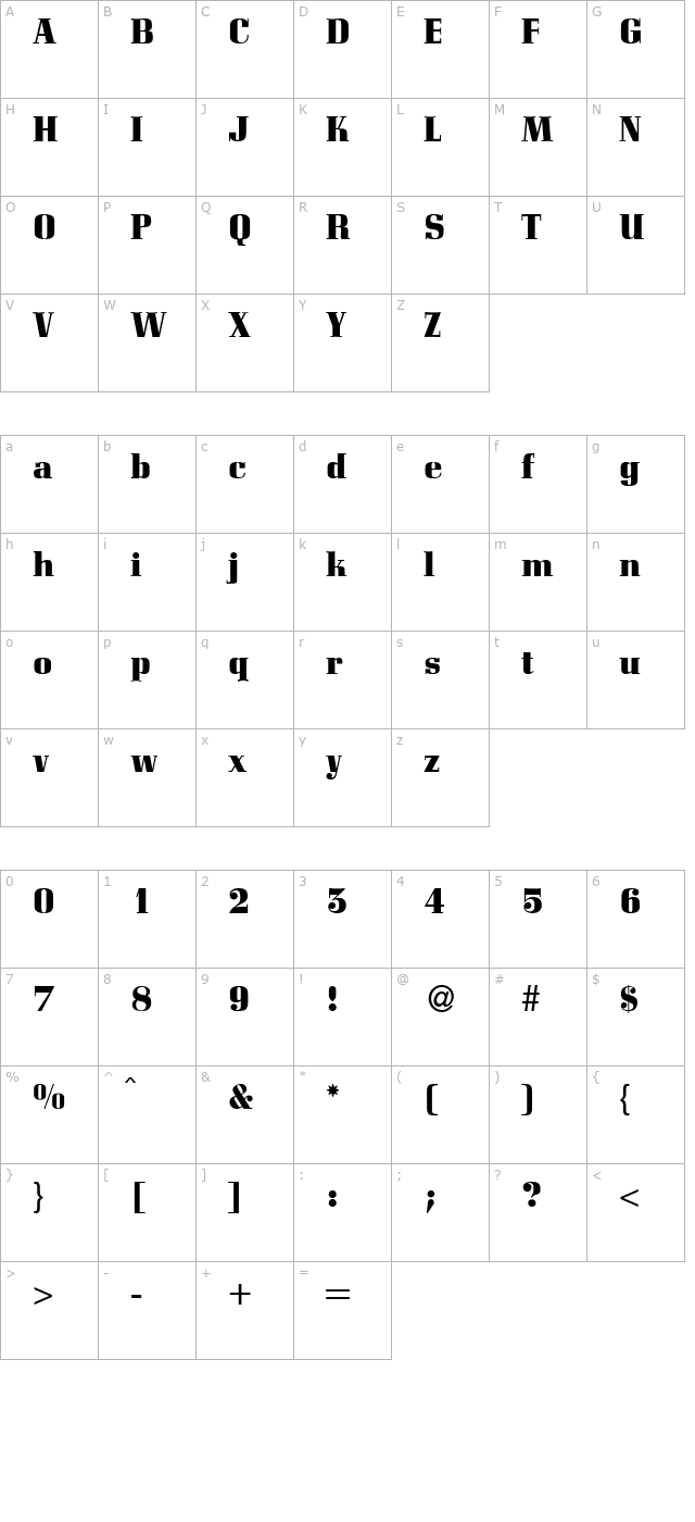 CorvetteDB Bold character map