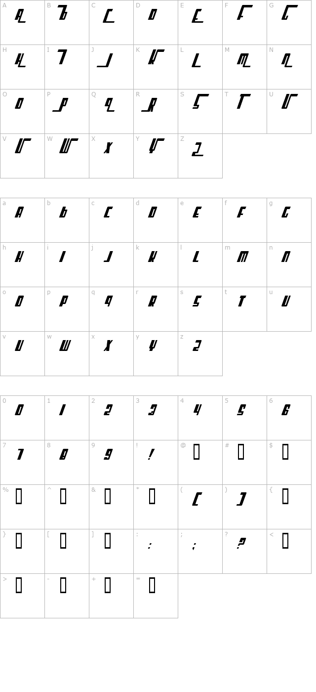 cosmic-age-bolditalic character map