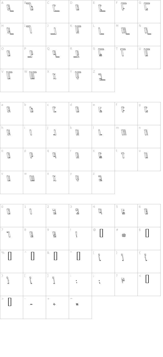 Cosmic Age Outline Italic character map