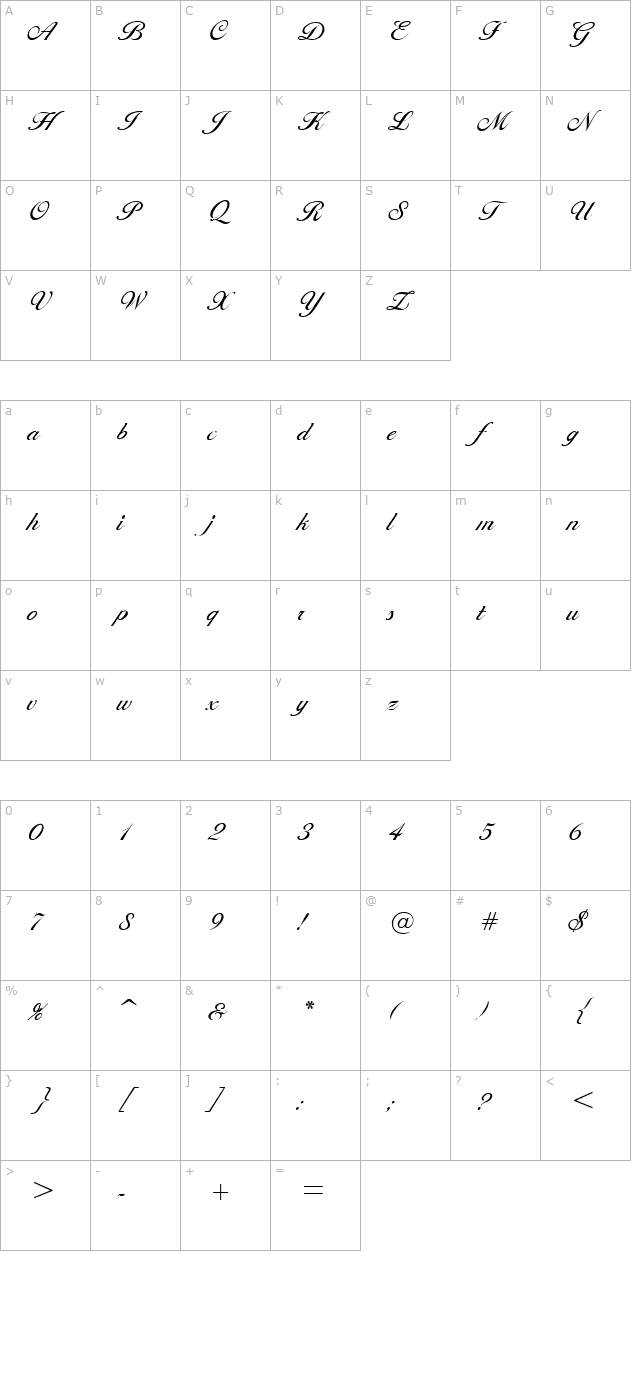 cotillion-regular character map