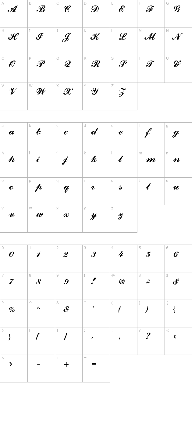 CounselorScript Medium character map