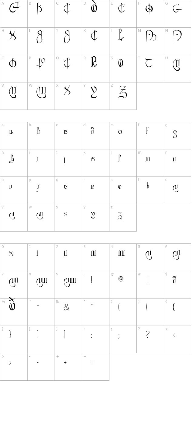 Courthand Plain character map