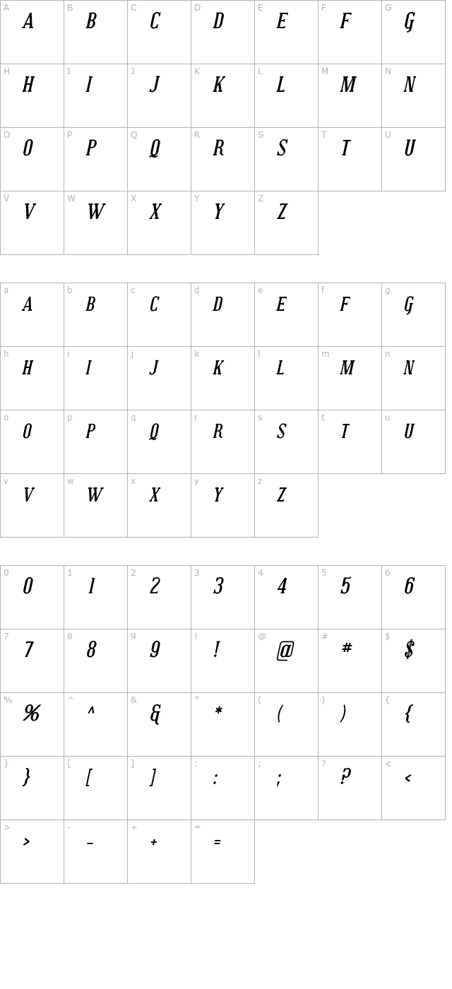 Covington SC Bold Italic character map