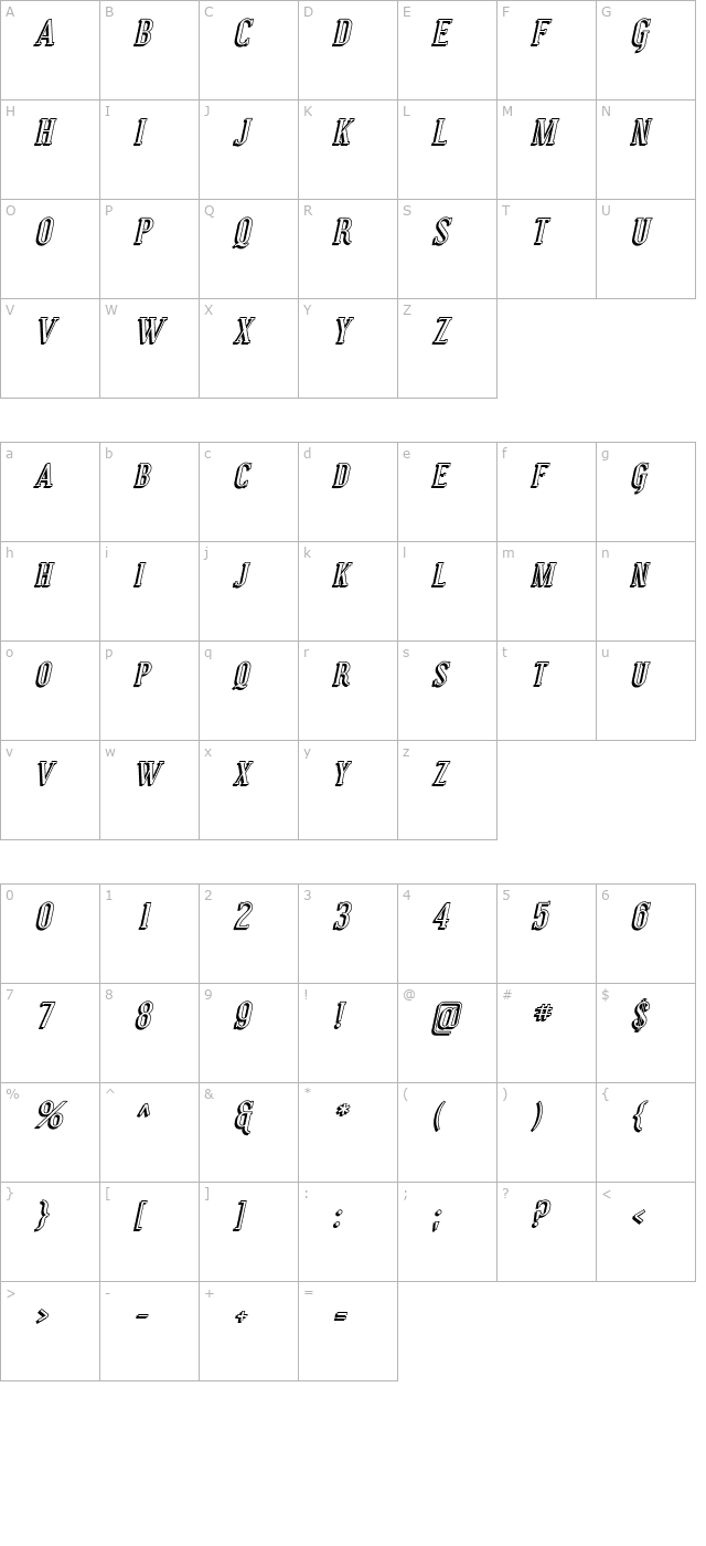 covington-sc-shadow-italic character map
