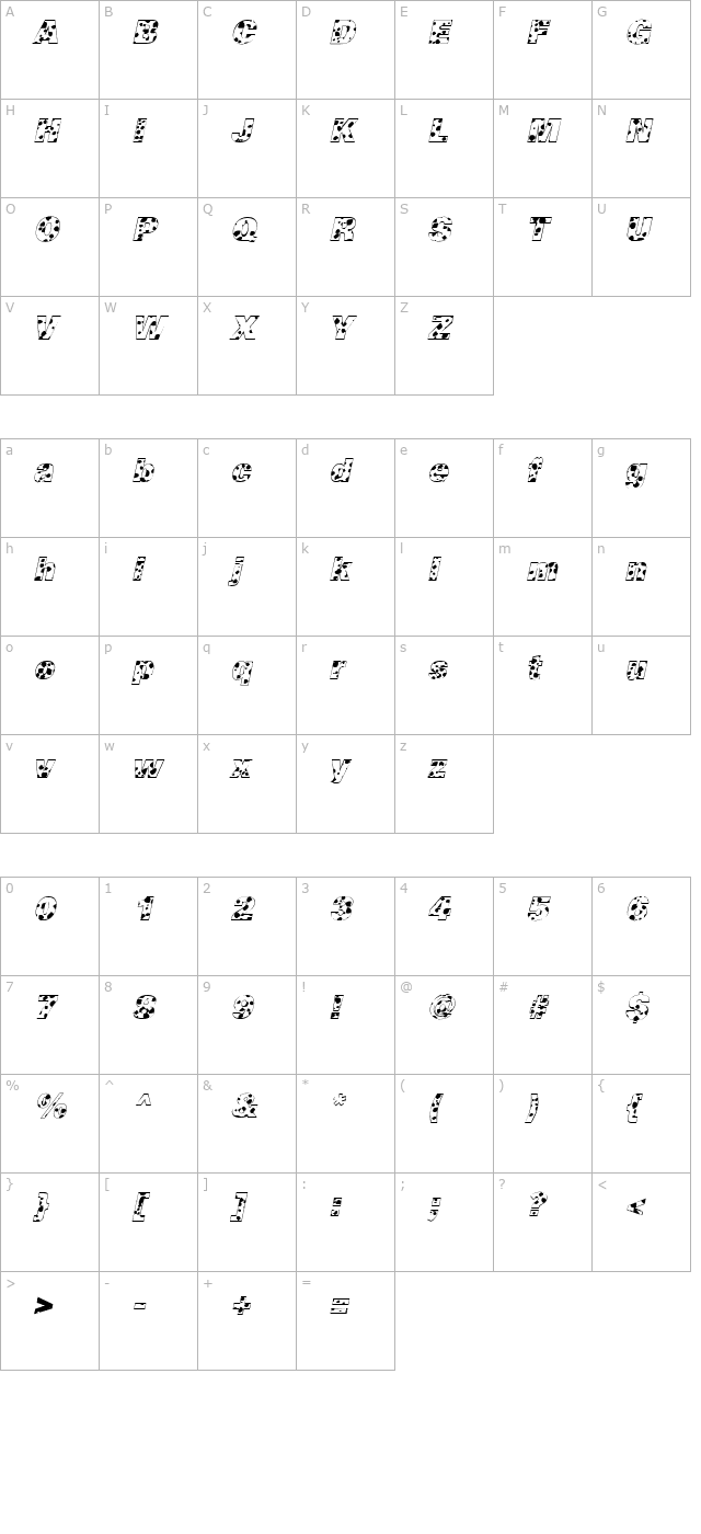 cow-spots-italic character map