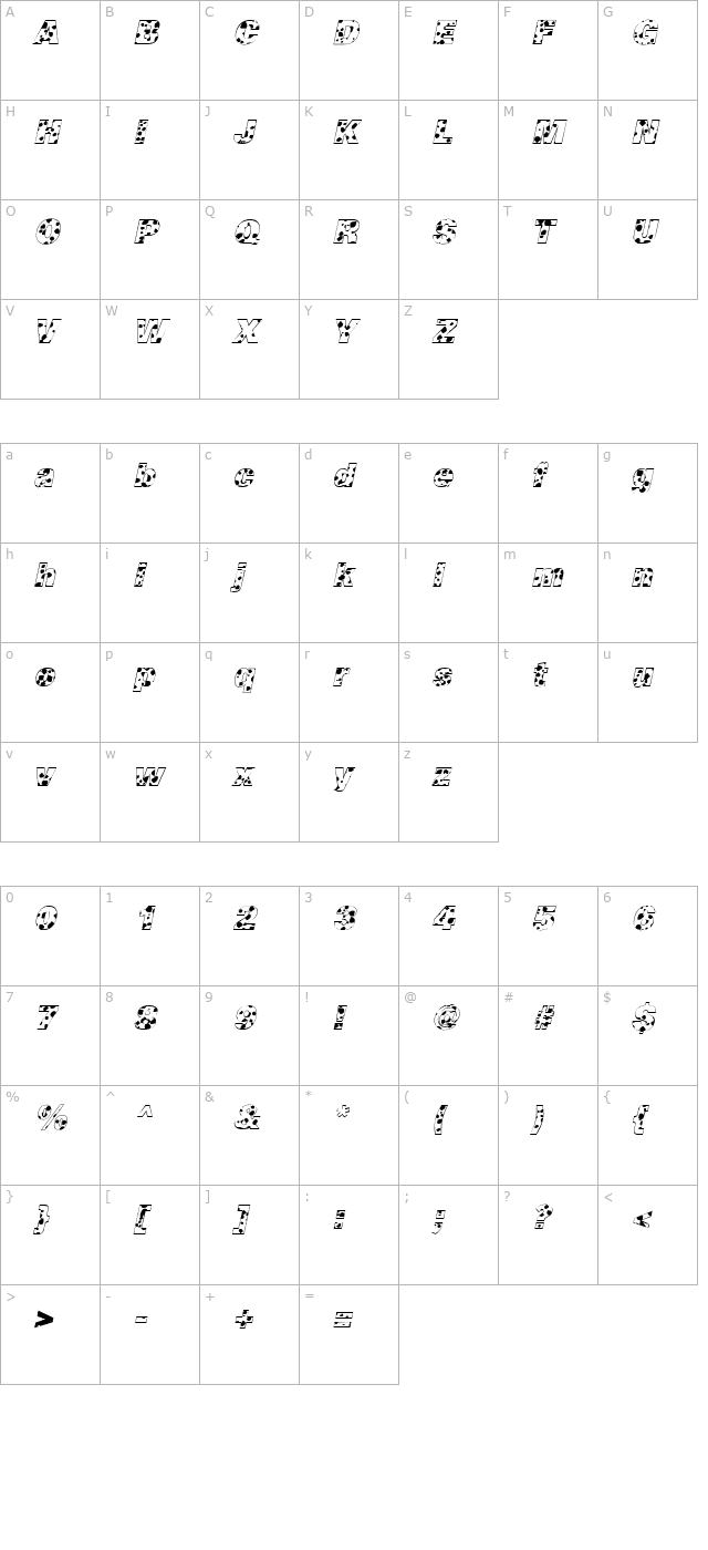 Cow-Spots Italic character map