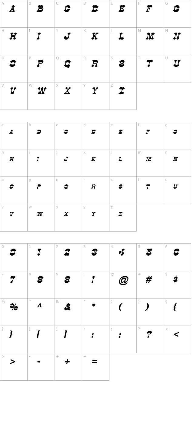 cowboy-bold-italic character map