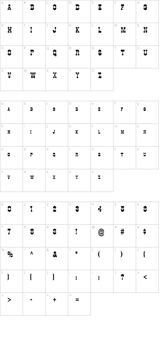 cowboy-thin-bold character map