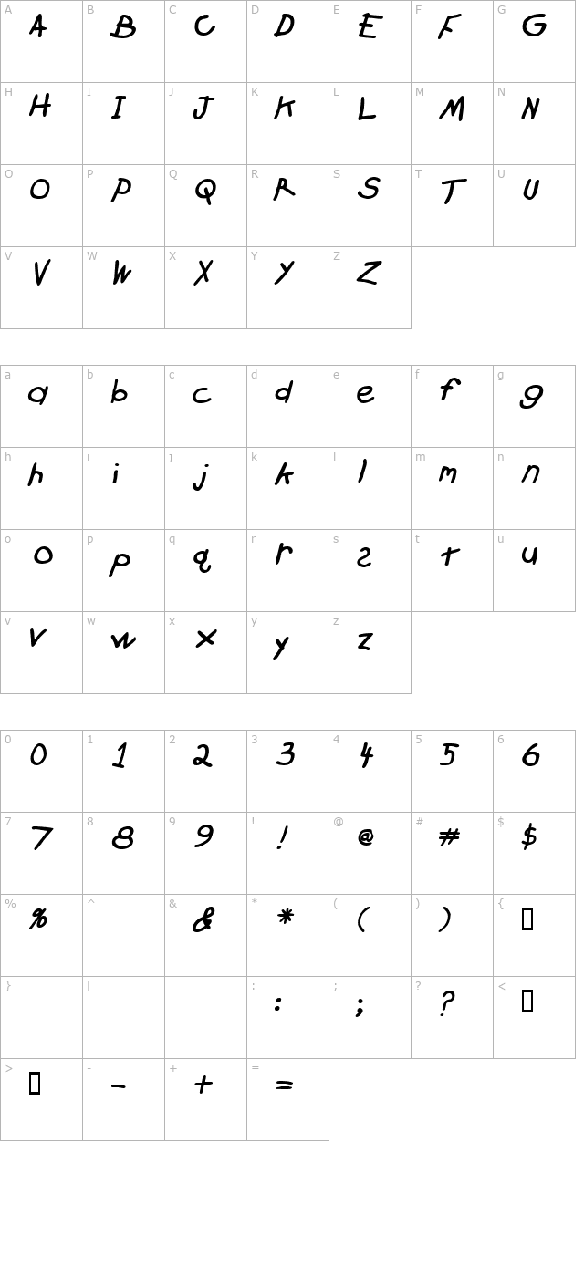 Crayon BlackSlanted character map