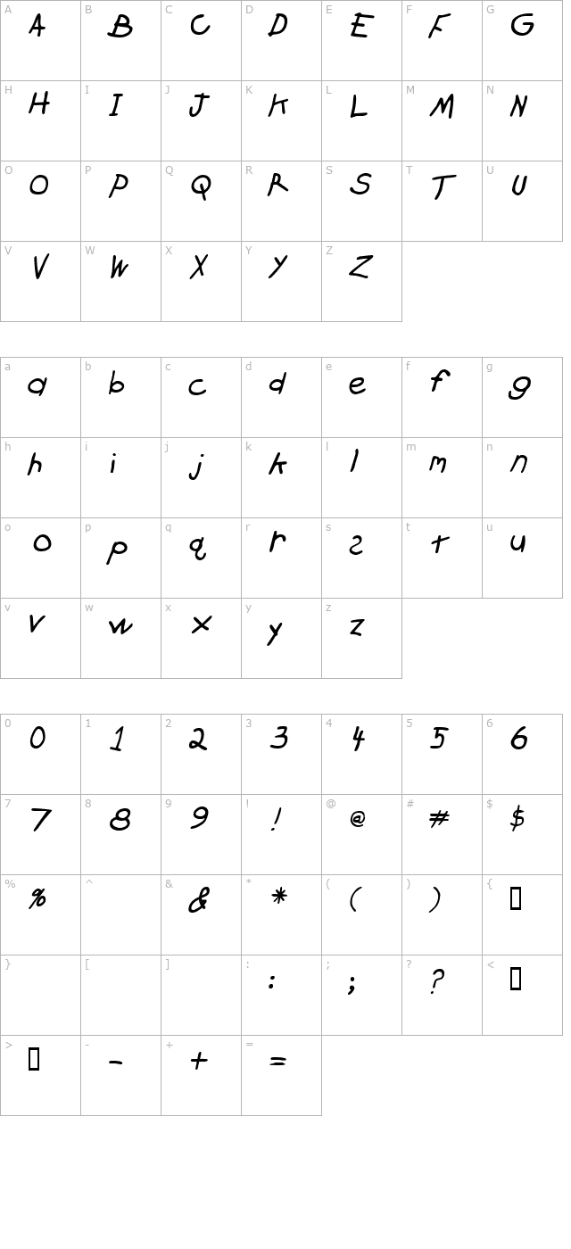 Crayon Slanted character map