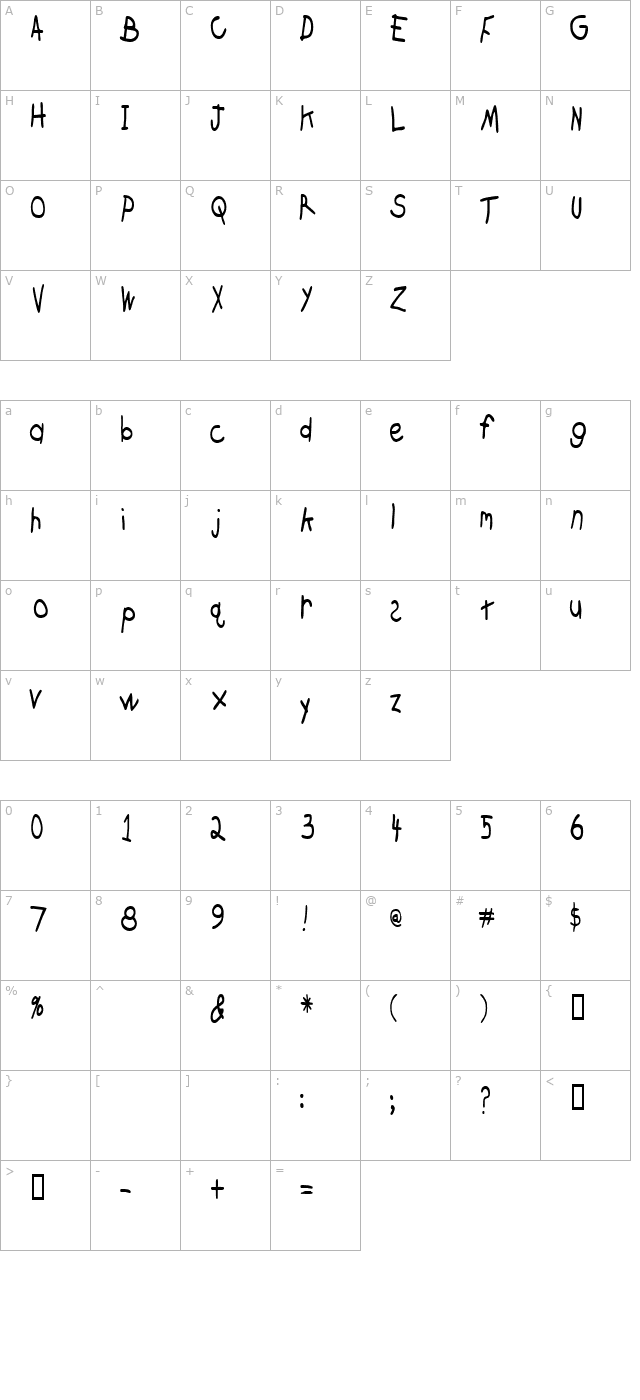 crayoncondensed character map