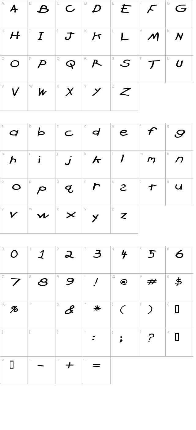 crayonextended-slanted character map