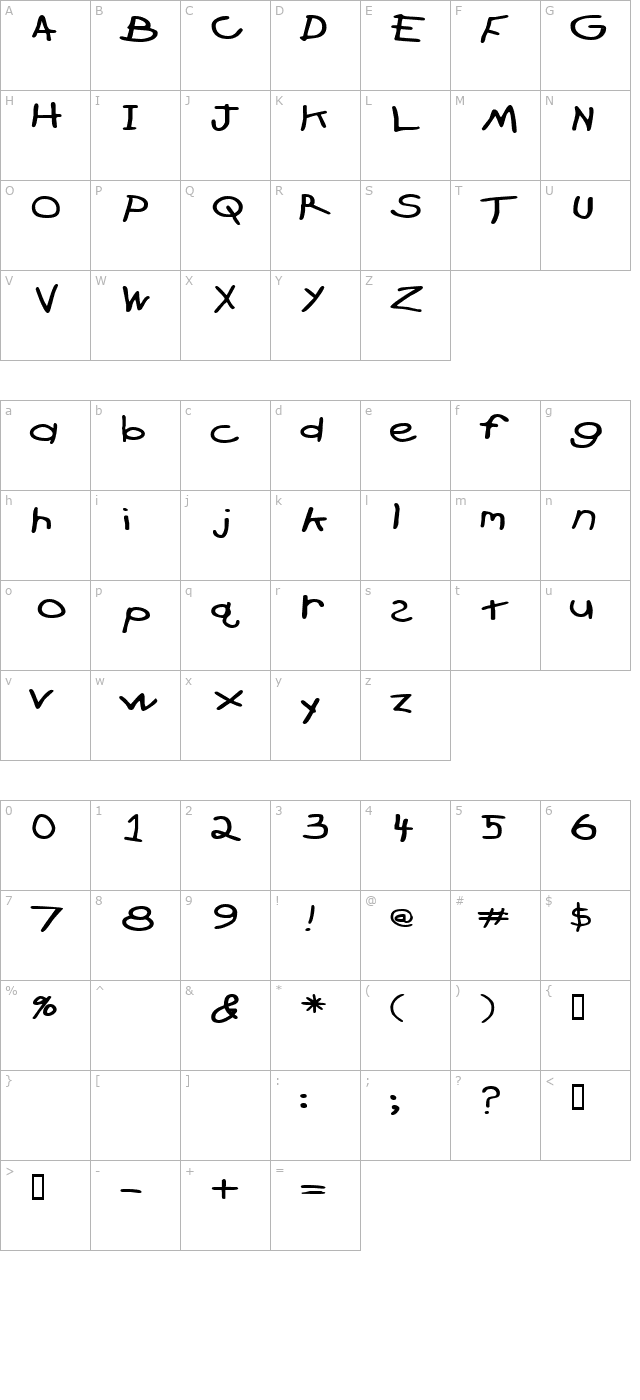 crayonextended character map