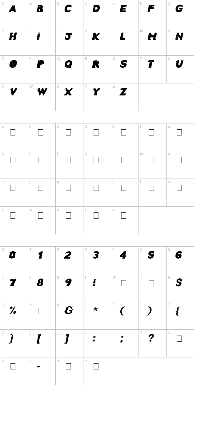 crazy-creatures-bold-italic character map