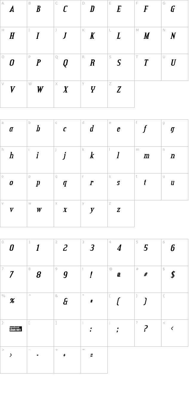 credit-valley-bold-italic character map