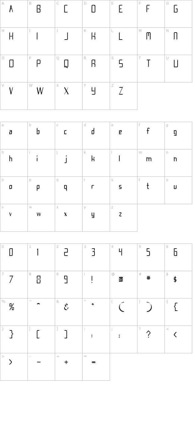 creedmore-regular character map