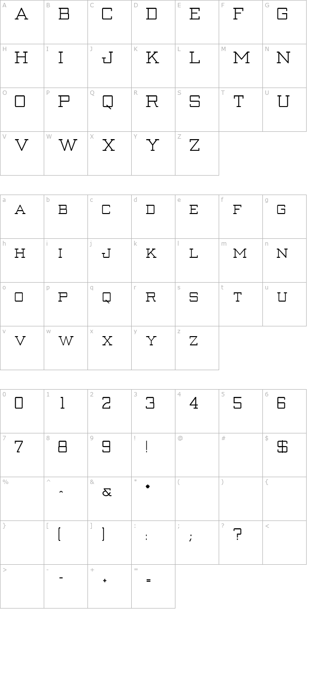 Creenay Bold character map