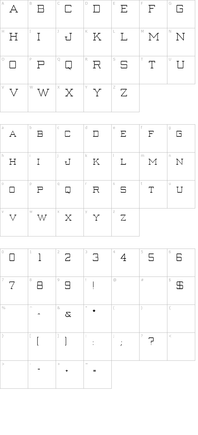 Creenay character map