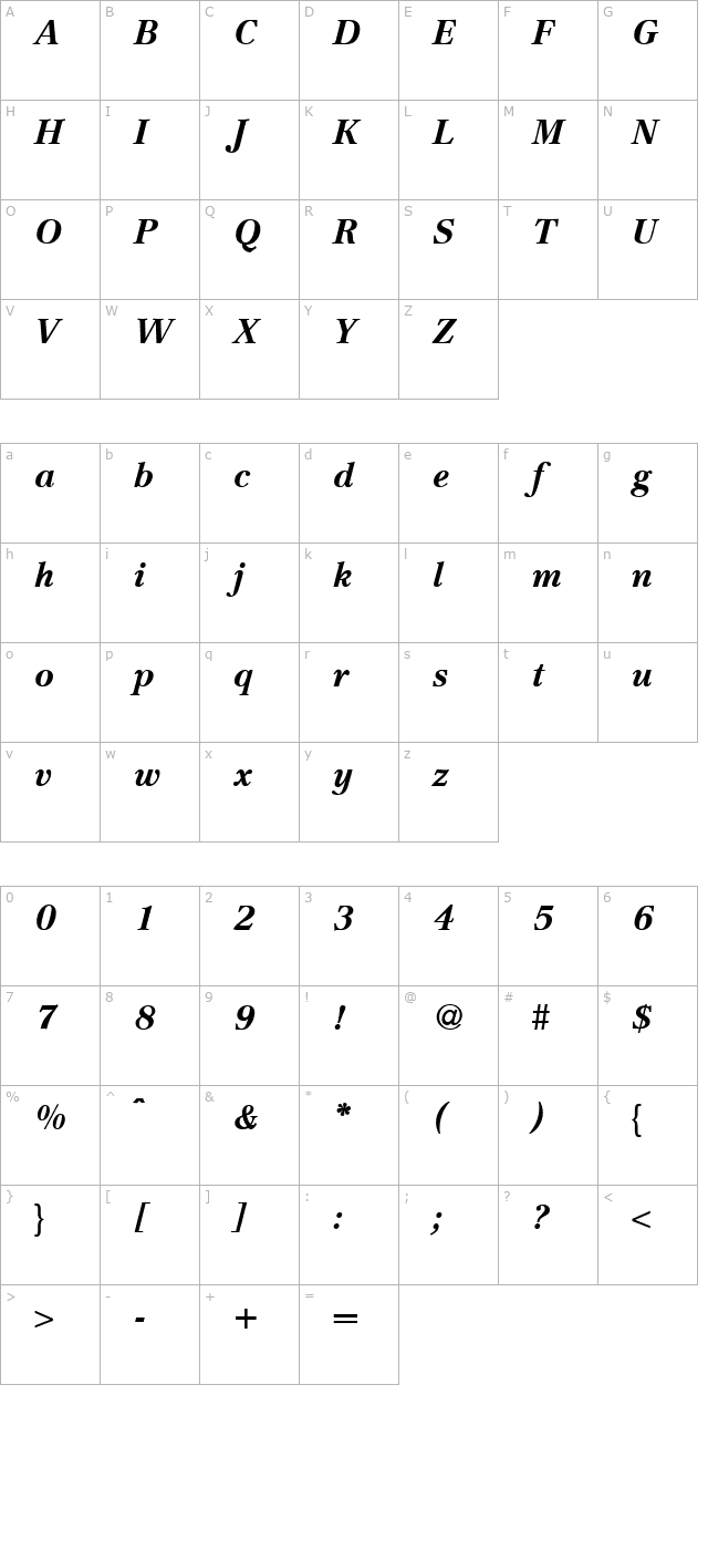 crescent-bolditalic character map