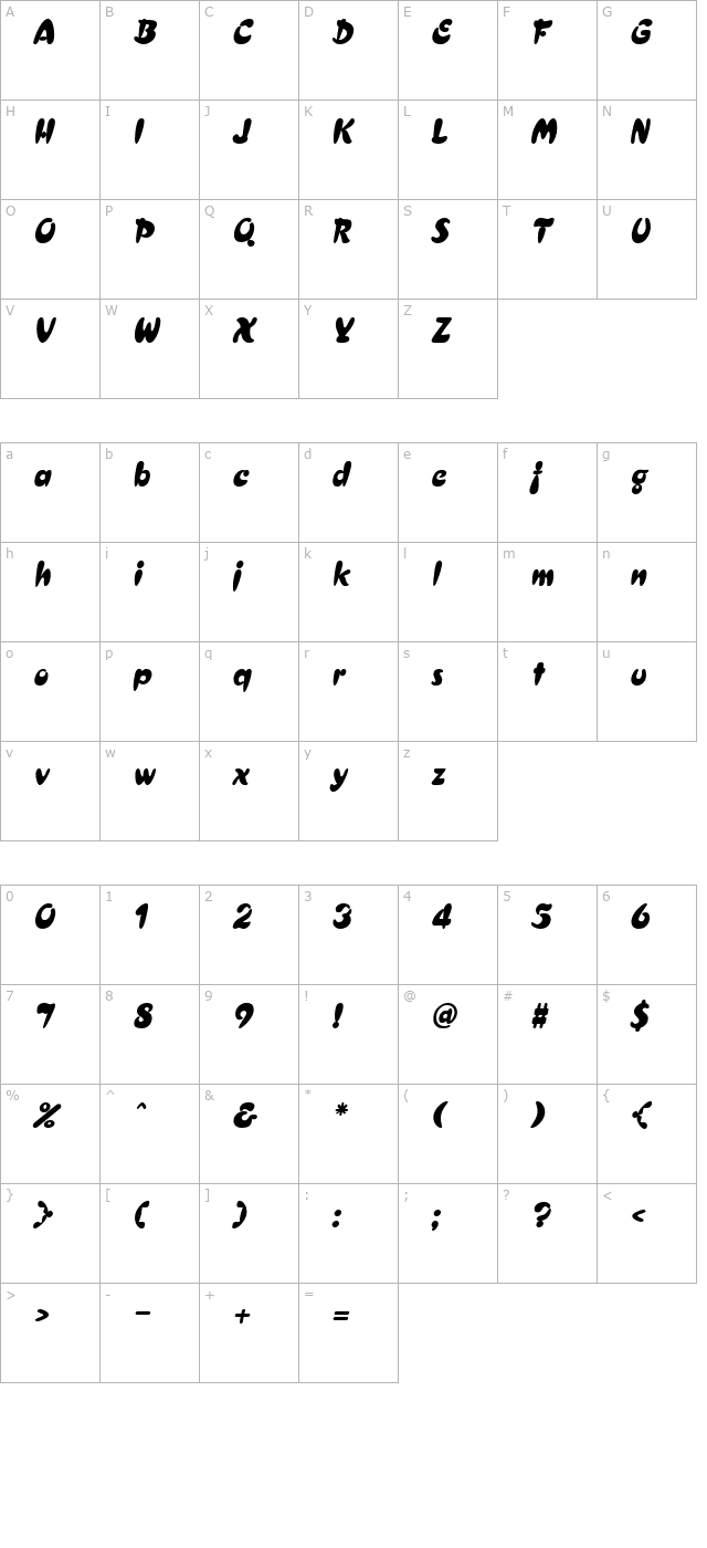 Cressida Italic character map