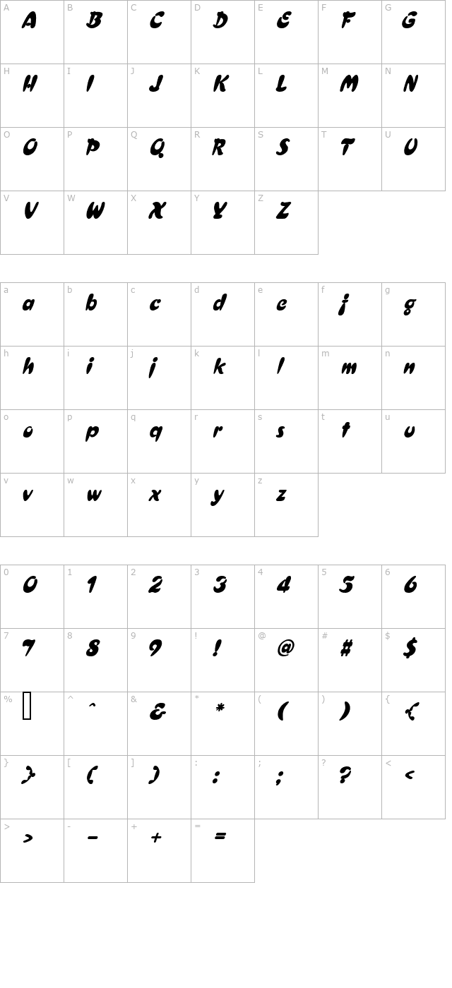 Crest Heavy Italic character map