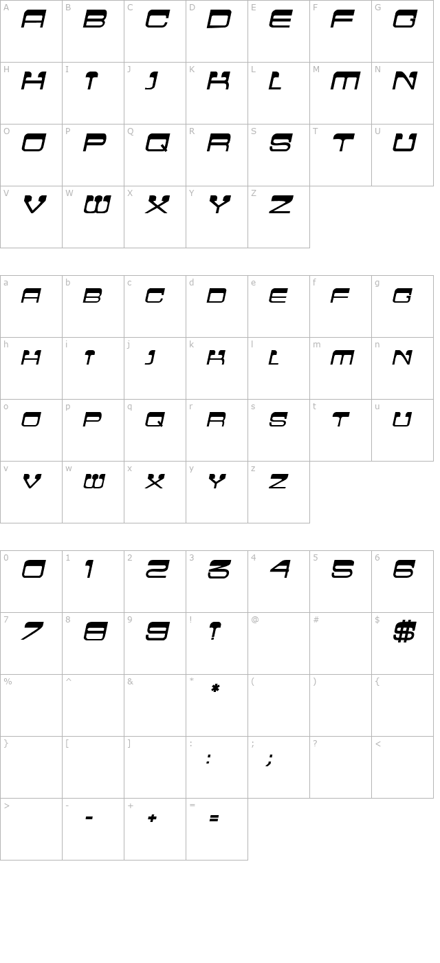 Crew Cut Caps Bold Italic character map