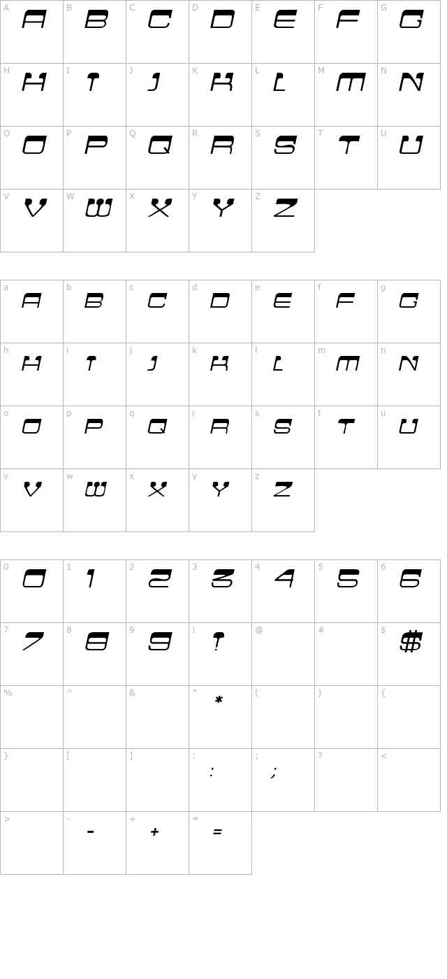 Crew Cut Caps Italic character map