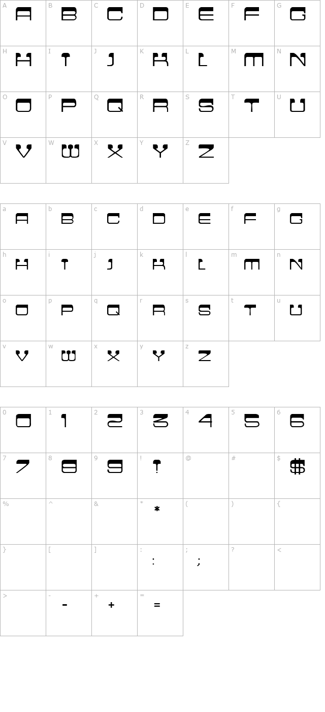 Crew Cut Caps character map