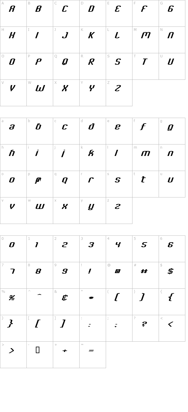 Criminal Italic character map