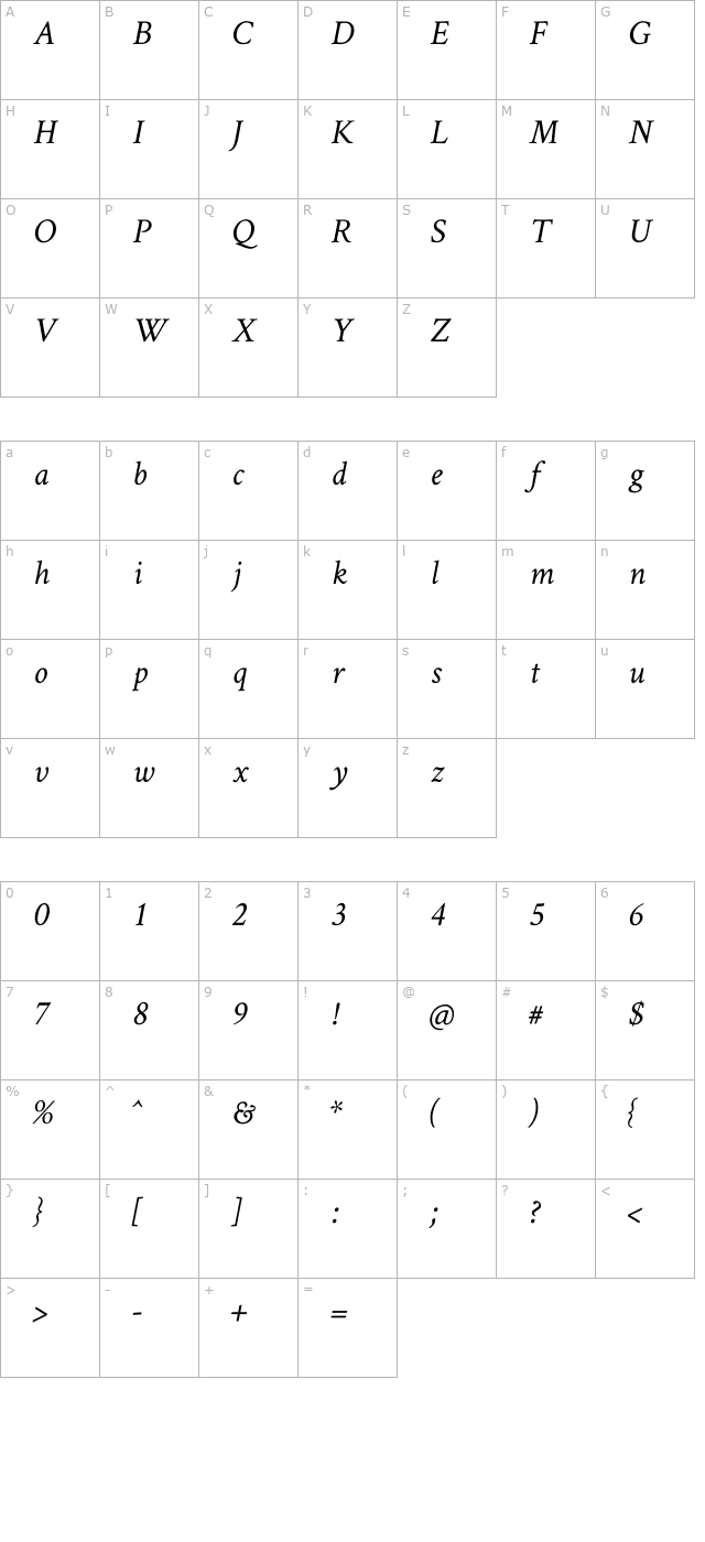 crimson-text-italic character map