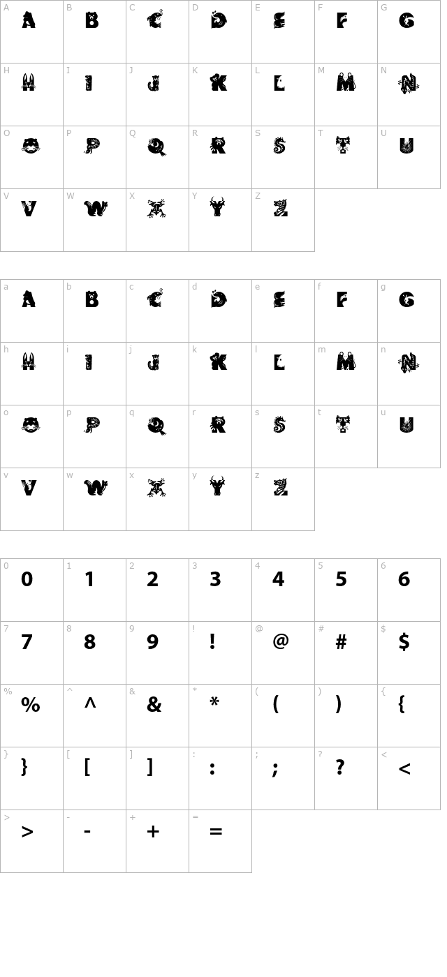 critterstd character map