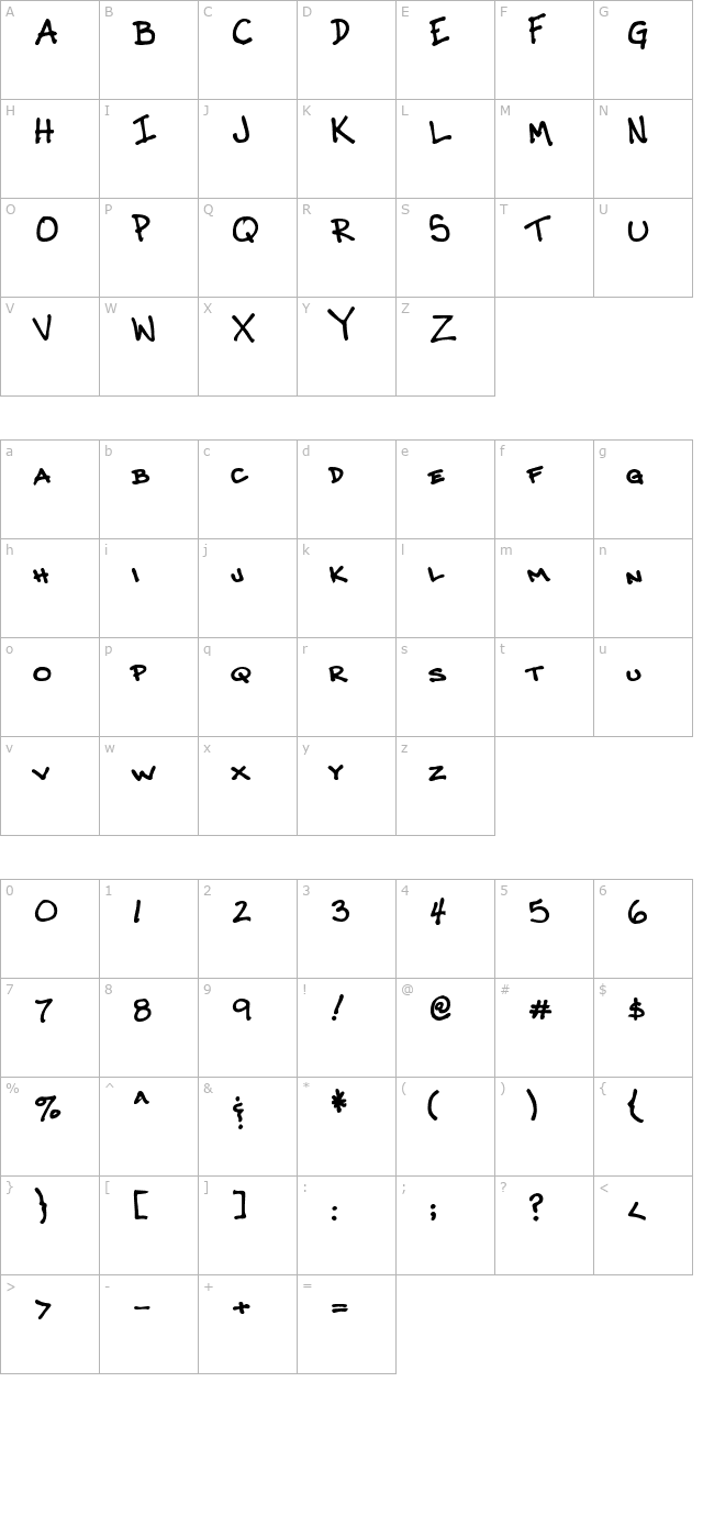 CrosbysHand Bold character map