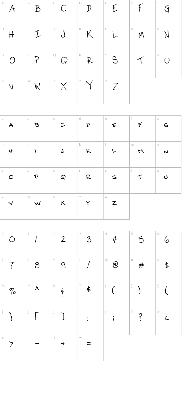 CrosbysHand Regular character map