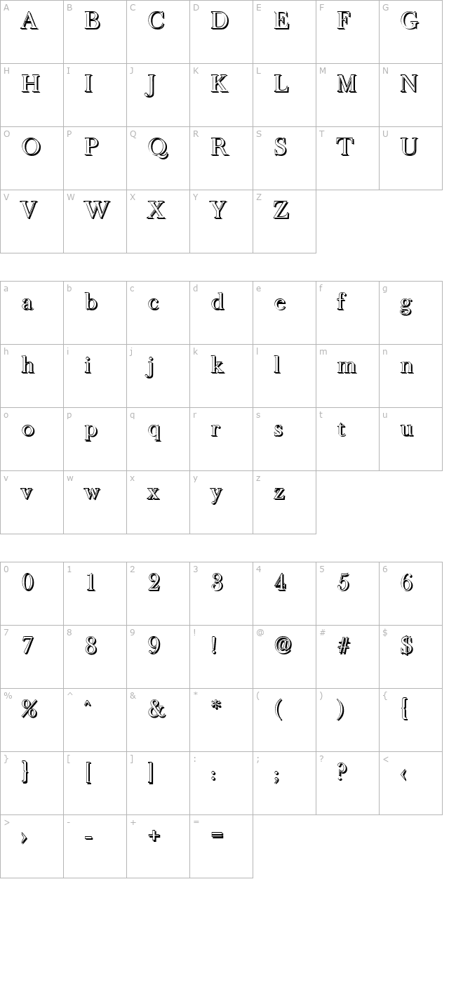 CrossBeckerShadow-Regular character map