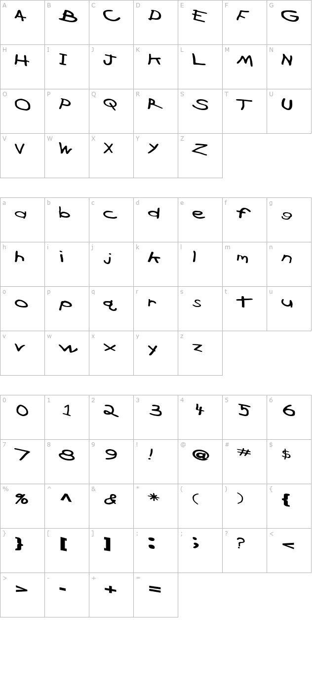 CrossFireFont Regular ttext character map