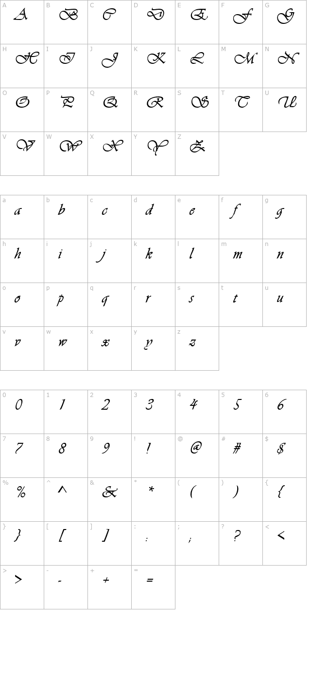 CrotonScriptSSK Bold character map