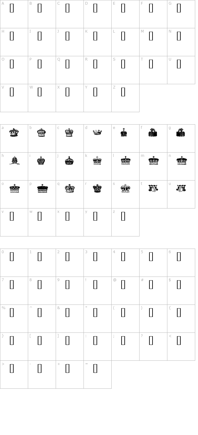 Crowns and Coronets character map