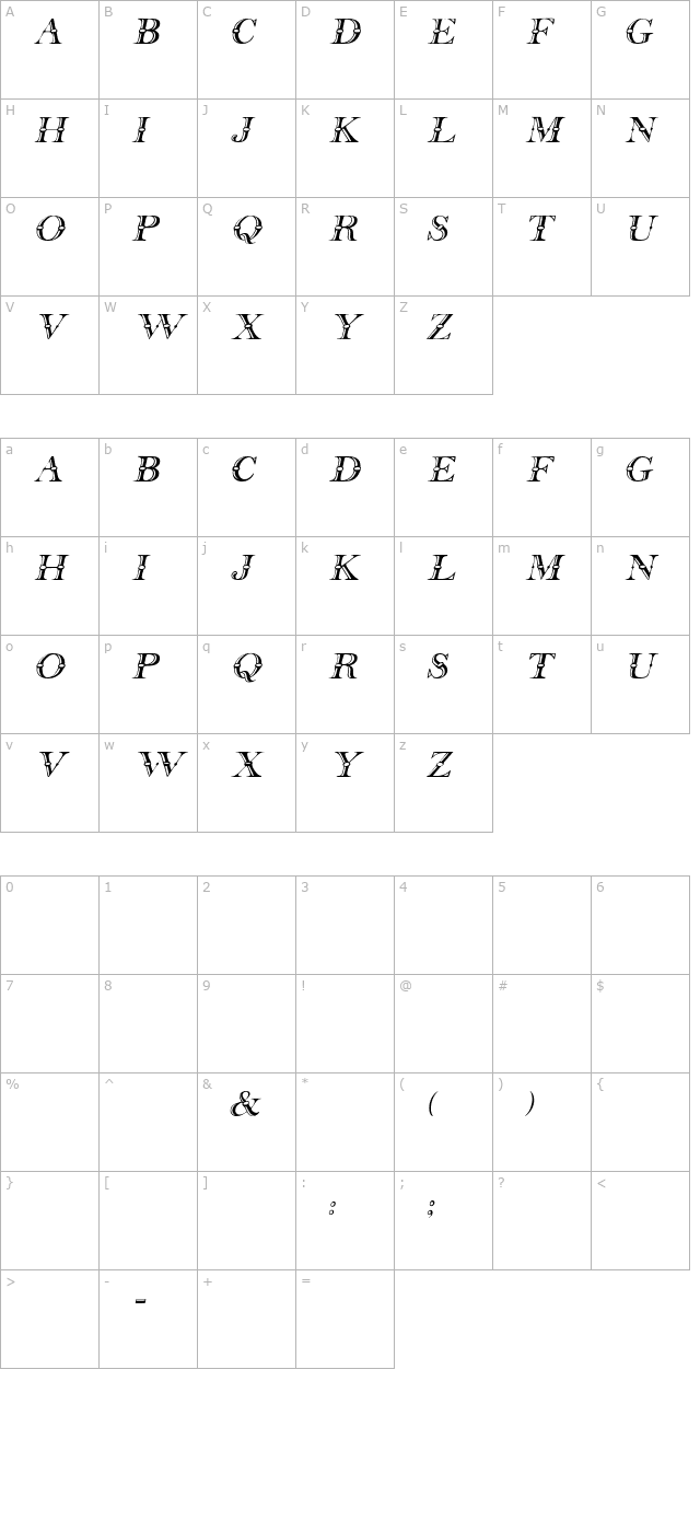 cruiselinedisplaycaps-italic character map