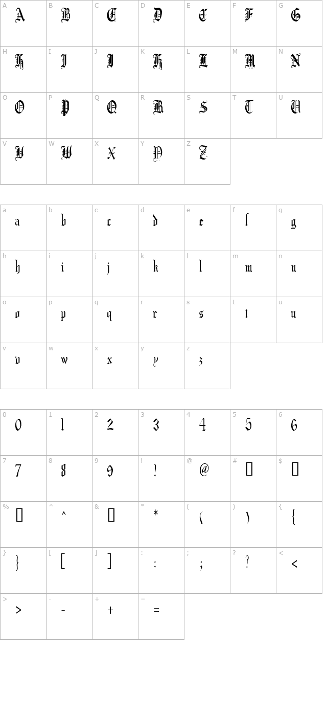 crusadergothiccondensed character map