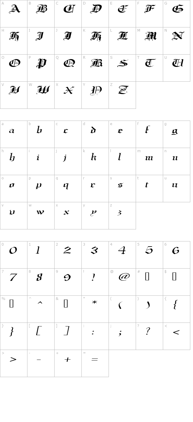 CrusaderGothicExtended Italic character map