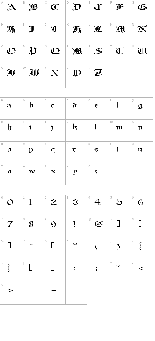 CrusaderGothicExtended character map
