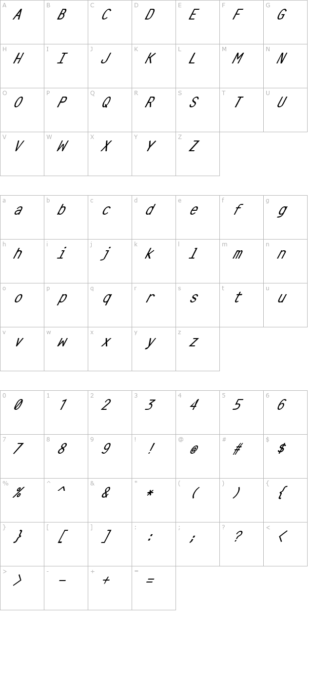 crystal-oblique character map