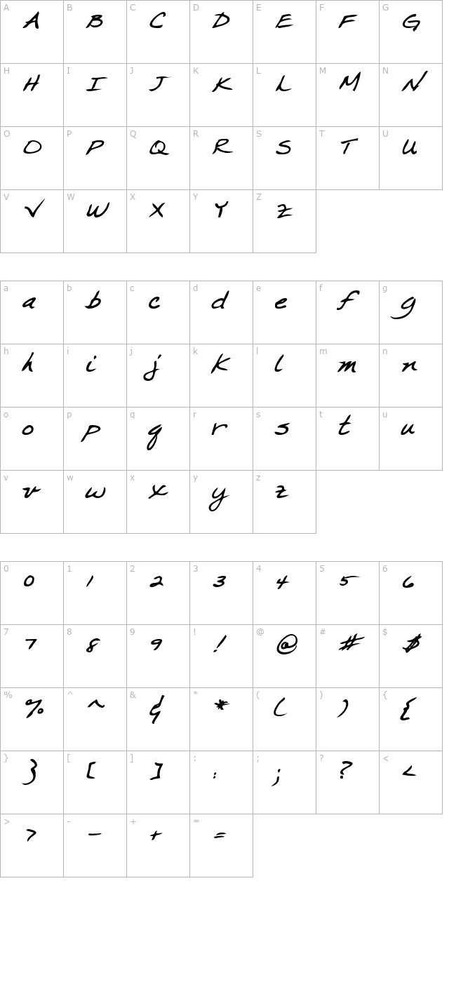 CrystalsHand Bold Italic character map