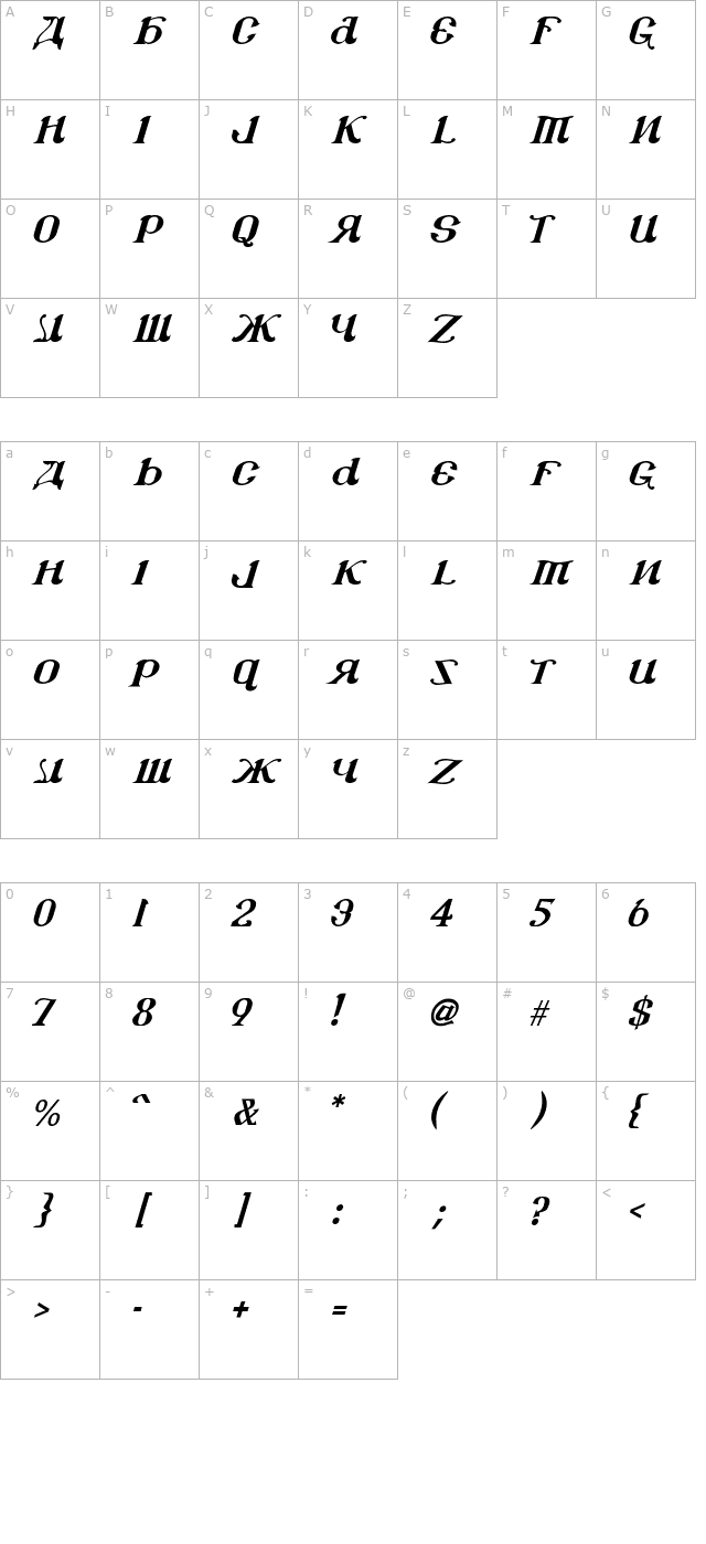 csar-italic character map
