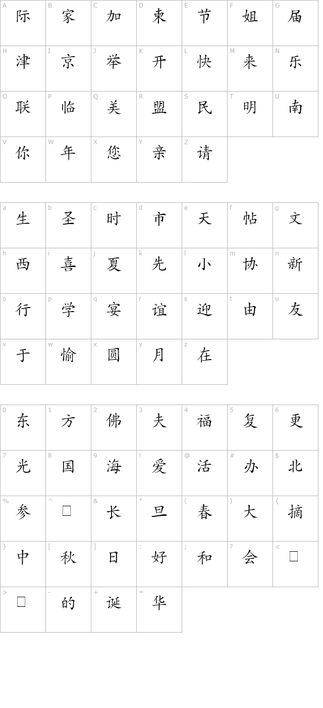 csl-hanzi-kaishu character map